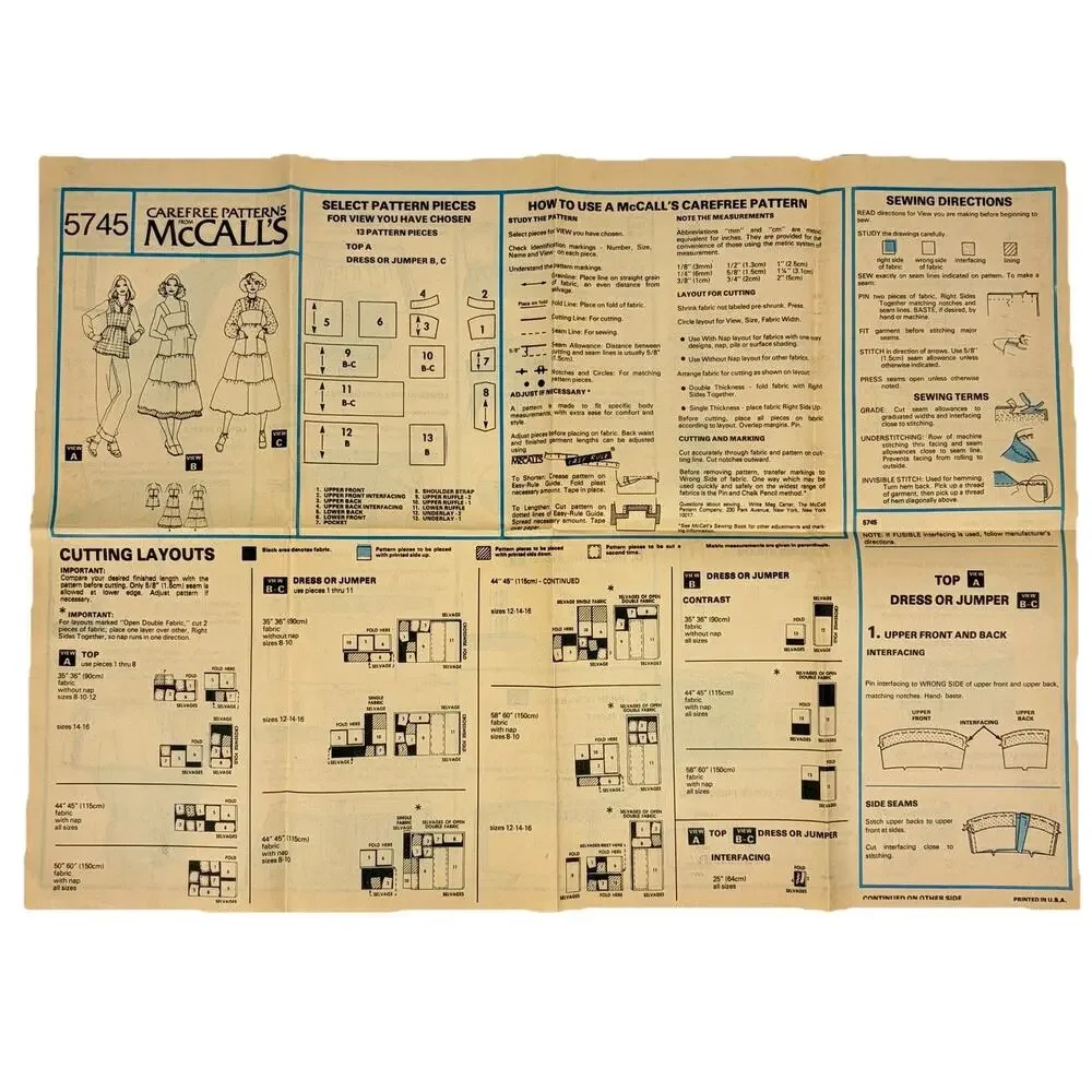 McCalls Sewing Pattern 5745 Dress Jumper Top Misses Size 10 Uncut VTG 1977